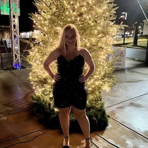 Windsor black with blue sequins homecoming dress